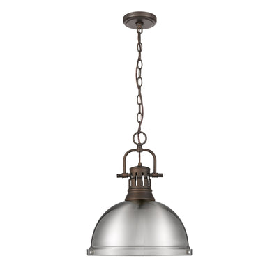 Yep by Golden Lighting Duncan 1-light 14in Chain Hung Pendant in Rubbed Bronze and Pewter shade - - Golden Lighting
