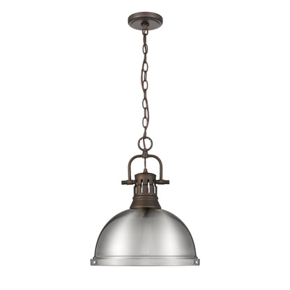 Yep by Golden Lighting Duncan 1-light 14in Chain Hung Pendant in Rubbed Bronze and Pewter shade - - Golden Lighting