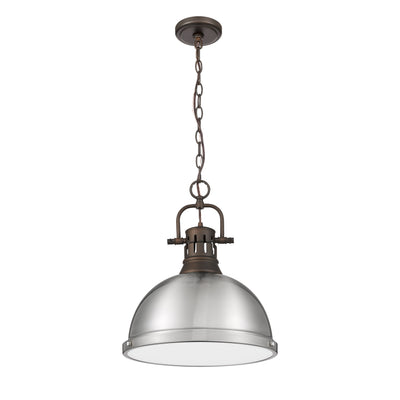 Yep by Golden Lighting Duncan 1-light 14in Chain Hung Pendant in Rubbed Bronze and Pewter shade - - Golden Lighting