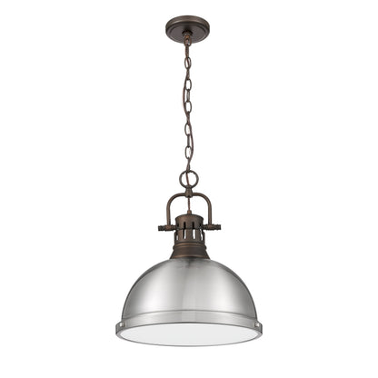 Yep by Golden Lighting Duncan 1-light 14in Chain Hung Pendant in Rubbed Bronze and Pewter shade - - Golden Lighting
