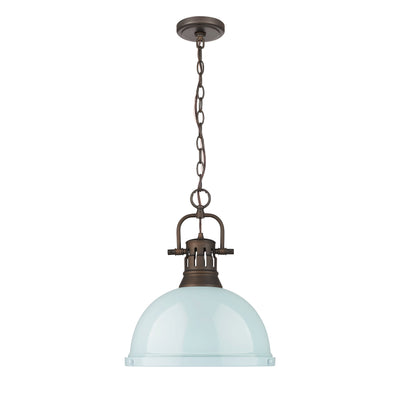 Yep by Golden Lighting Duncan 1-light 14in Chain Hung Pendant in Rubbed Bronze and Seafoam shade - - Golden Lighting