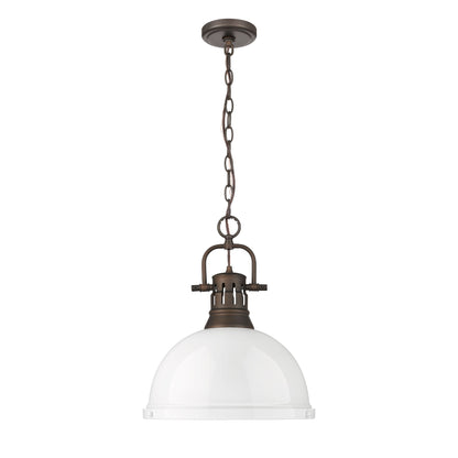 Yep by Golden Lighting Duncan 1-light 14in Chain Hung Pendant in Rubbed Bronze and White shade - - Golden Lighting