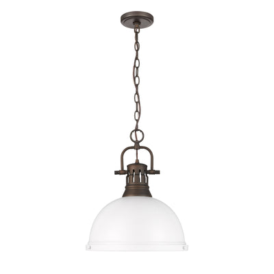 Yep by Golden Lighting Duncan 1-light 14in Chain Hung Pendant in Rubbed Bronze and Matte White shade - - Golden Lighting