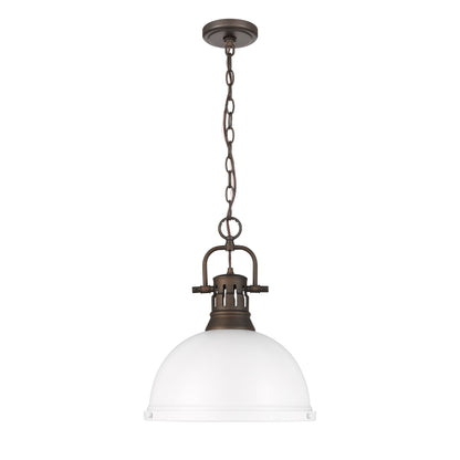 Yep by Golden Lighting Duncan 1-light 14in Chain Hung Pendant in Rubbed Bronze and Matte White shade - - Golden Lighting