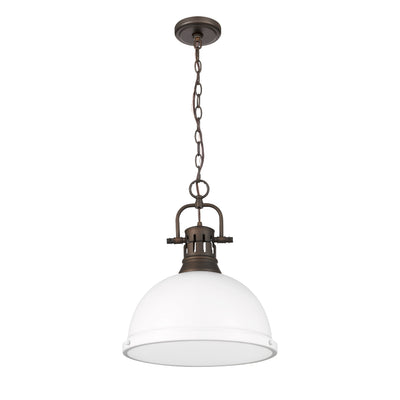 Yep by Golden Lighting Duncan 1-light 14in Chain Hung Pendant in Rubbed Bronze and Matte White shade - - Golden Lighting