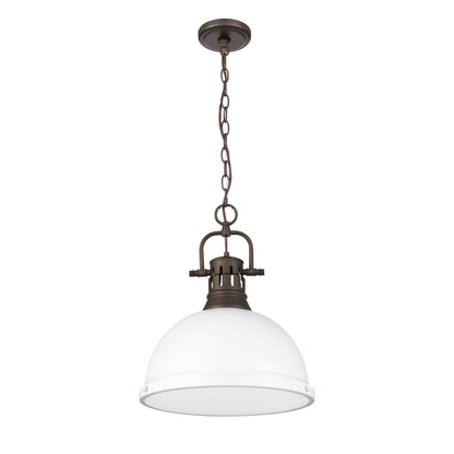 Yep by Golden Lighting Duncan 1-light 14in Chain Hung Pendant in Rubbed Bronze and Matte White shade - - Golden Lighting
