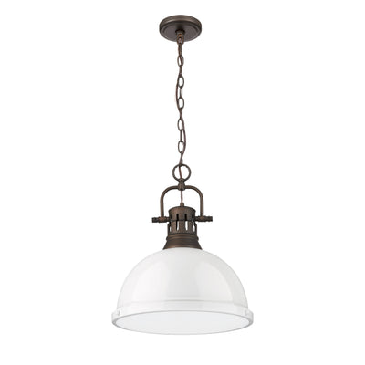 Yep by Golden Lighting Duncan 1-light 14in Chain Hung Pendant in Rubbed Bronze and White shade - - Golden Lighting