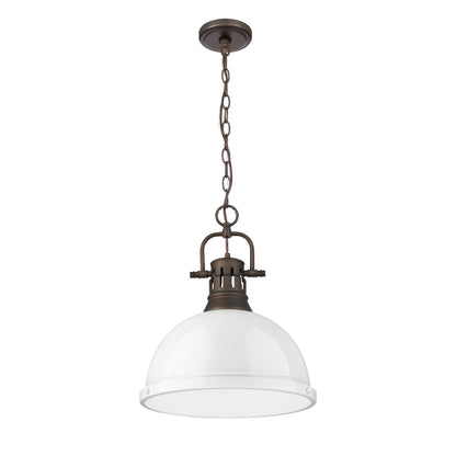 Yep by Golden Lighting Duncan 1-light 14in Chain Hung Pendant in Rubbed Bronze and White shade - - Golden Lighting
