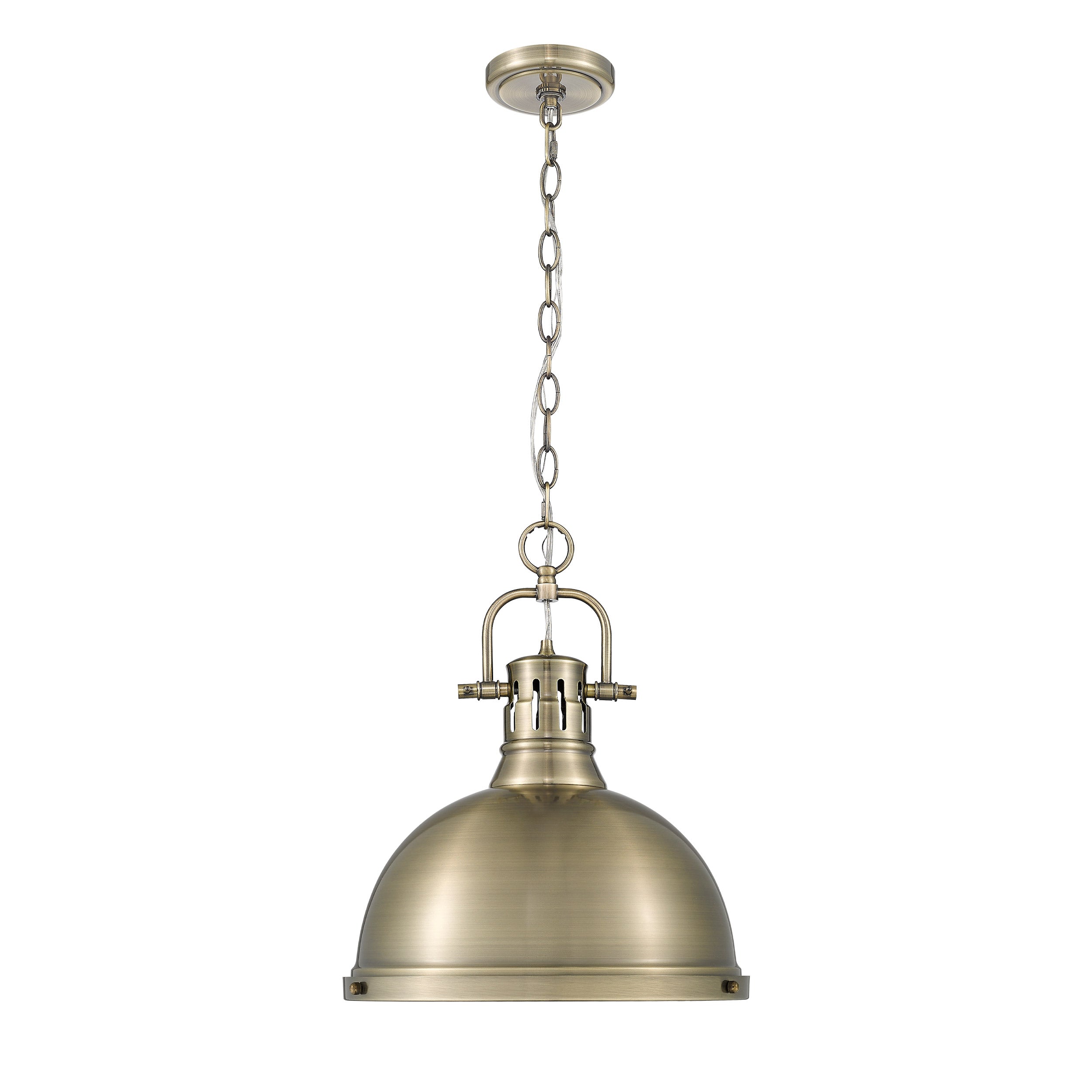 Duncan 1 Light Pendant with Chain in Aged Brass with a Aged Brass Shade - - Golden Lighting