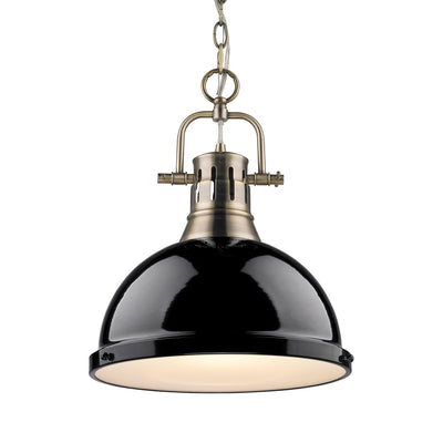 Yep by Golden Lighting Duncan 1-light 14in Chain Hung Pendant in Aged Brass and Black shade - Default Title - Golden Lighting
