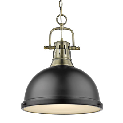 Yep by Golden Lighting Duncan 1-light 14in Chain Hung Pendant in Aged Brass and Matte Black shade - Default Title - Golden Lighting