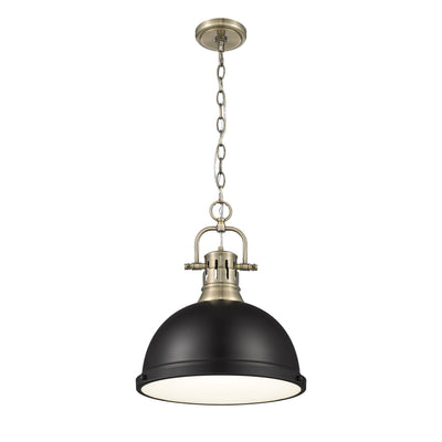 Yep by Golden Lighting Duncan 1-light 14in Chain Hung Pendant in Aged Brass and Matte Black shade - - Golden Lighting