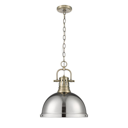 Duncan 1-Light Pendant with Chain in Aged Brass with Chrome - - Golden Lighting