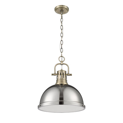 Duncan 1-Light Pendant with Chain in Aged Brass with Chrome - Aged Brass / Chrome / Silver - Golden Lighting