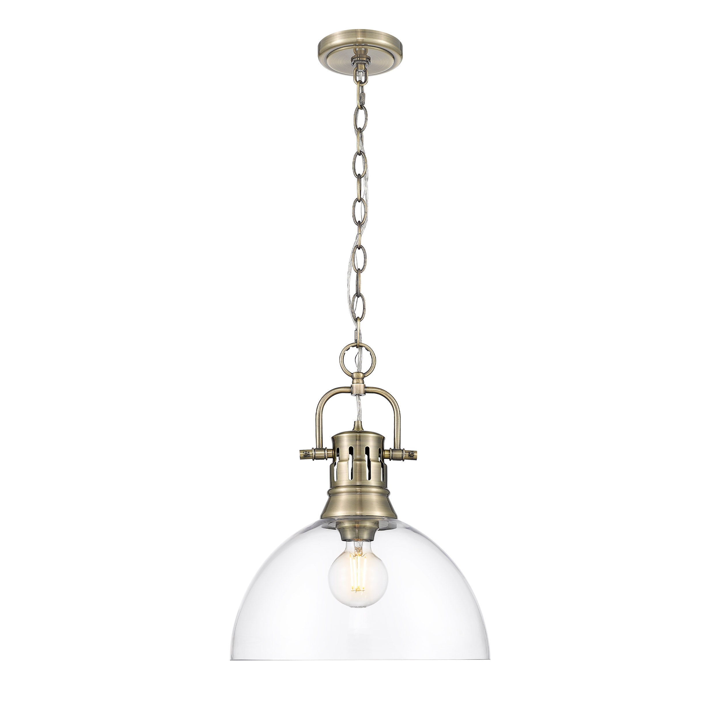 Duncan 1-Light Pendant with Chain in Aged Brass with Clear Glass - - Golden Lighting