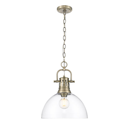 Duncan 1-Light Pendant with Chain in Aged Brass with Clear Glass - - Golden Lighting