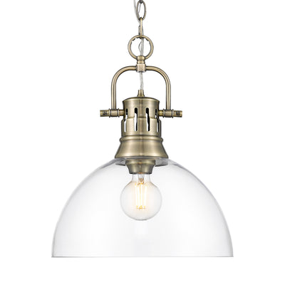 Yep by Golden Lighting Duncan 1-light 14in chain hung Pendant in Aged Brass and Clear Glass - Default Title - Golden Lighting