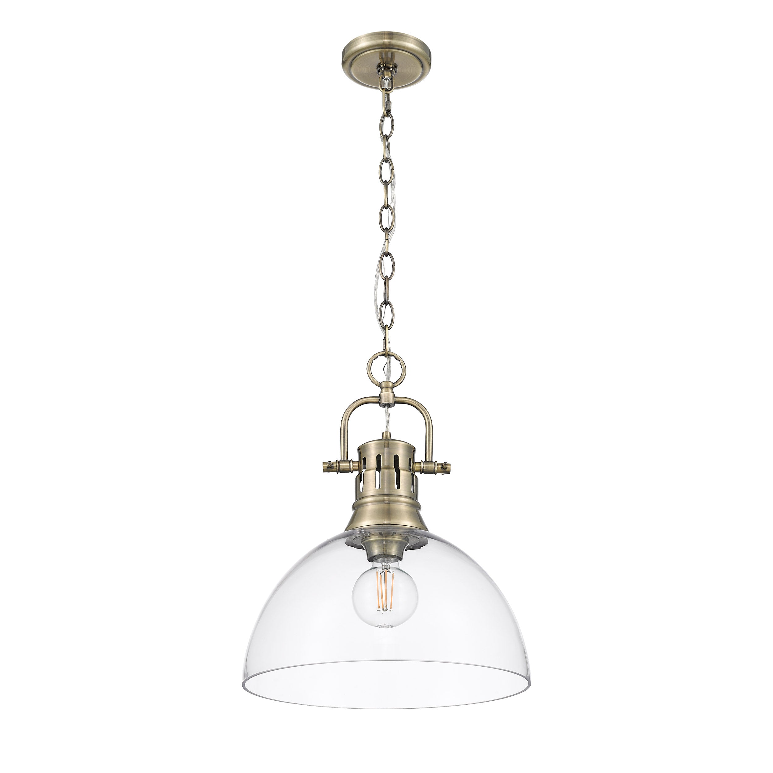 Duncan 1-Light Pendant with Chain in Aged Brass with Clear Glass - Aged Brass / Clear Glass / Clear - Golden Lighting