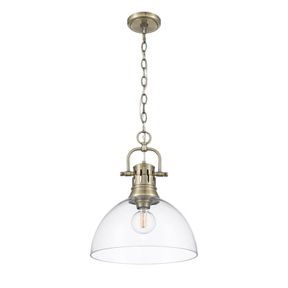 Duncan 1-Light Pendant with Chain in Aged Brass with Clear Glass - Aged Brass / Clear Glass / Clear - Golden Lighting