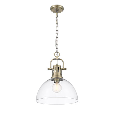 Yep by Golden Lighting Duncan 1-light 14in chain hung Pendant in Aged Brass and Clear Glass - - Golden Lighting