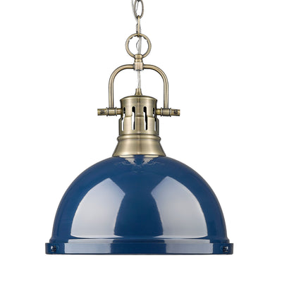 Yep by Golden Lighting Duncan 1-light 14in Chain Hung Pendant in Aged Brass and Navy Blue shade - Default Title - Golden Lighting