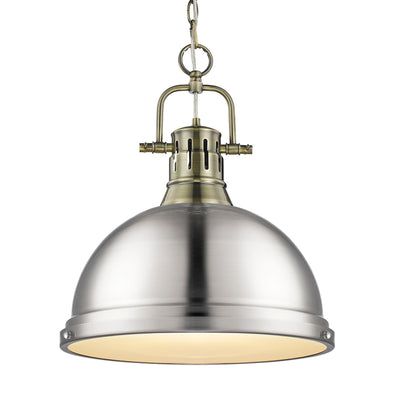 Yep by Golden Lighting Duncan 1-light 14in Chain Hung Pendant in Aged Brass and Pewter shade - Default Title - Golden Lighting