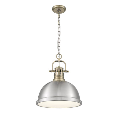 Yep by Golden Lighting Duncan 1-light 14in Chain Hung Pendant in Aged Brass and Pewter shade - - Golden Lighting
