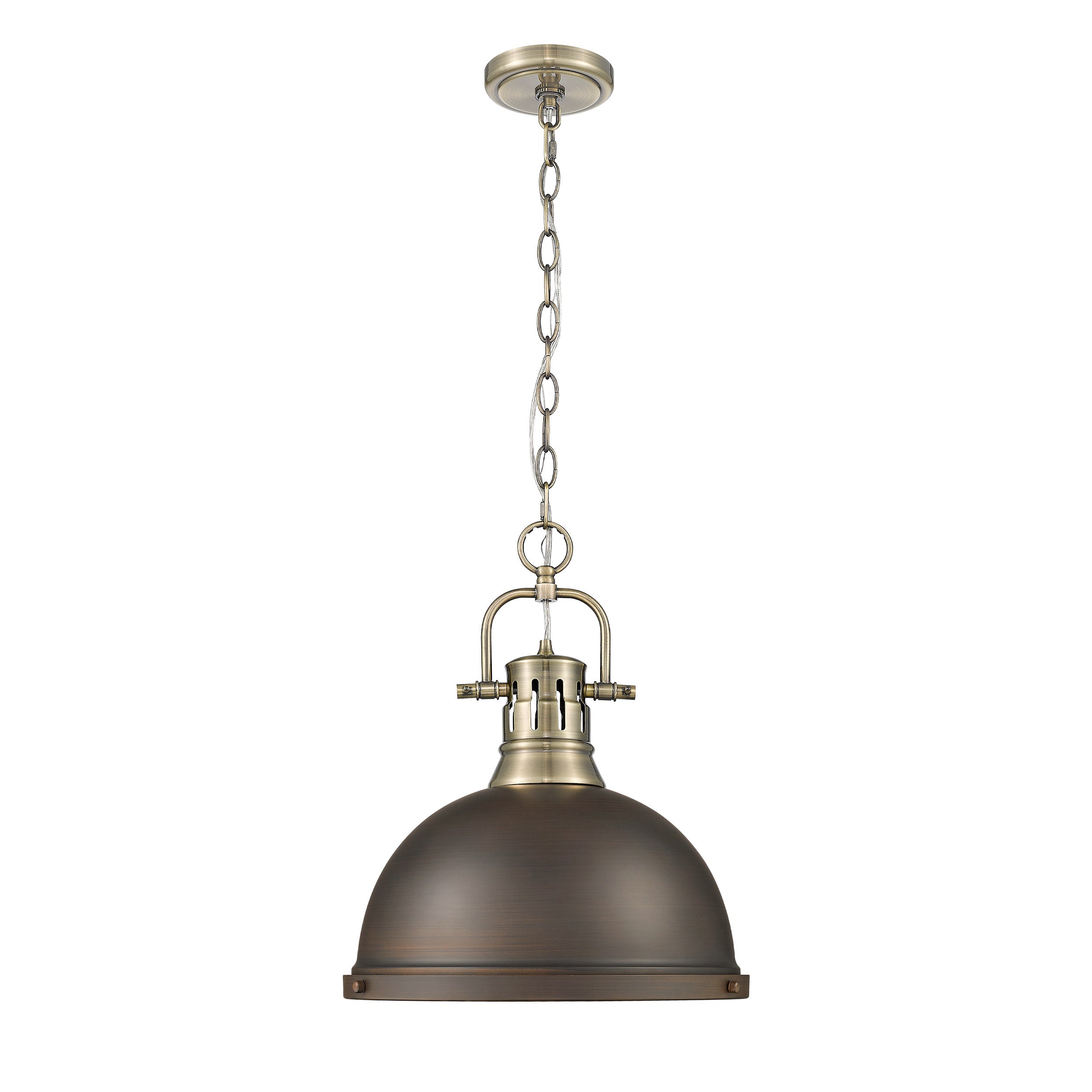 Duncan 1-Light Pendant with Chain in Aged Brass with Rubbed Bronze - - Golden Lighting