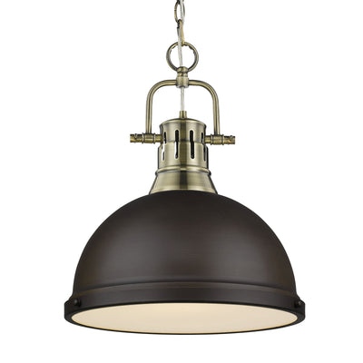Yep by Golden Lighting Duncan 1-light 14in Chain Hung Pendant in Aged Brass and Rubbed Bronze shade - Default Title - Golden Lighting