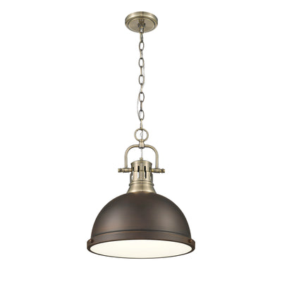 Yep by Golden Lighting Duncan 1-light 14in Chain Hung Pendant in Aged Brass and Rubbed Bronze shade - - Golden Lighting