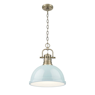 Yep by Golden Lighting Duncan 1-light 14in Chain Hung Pendant in Aged Brass and Seafoam shade - - Golden Lighting