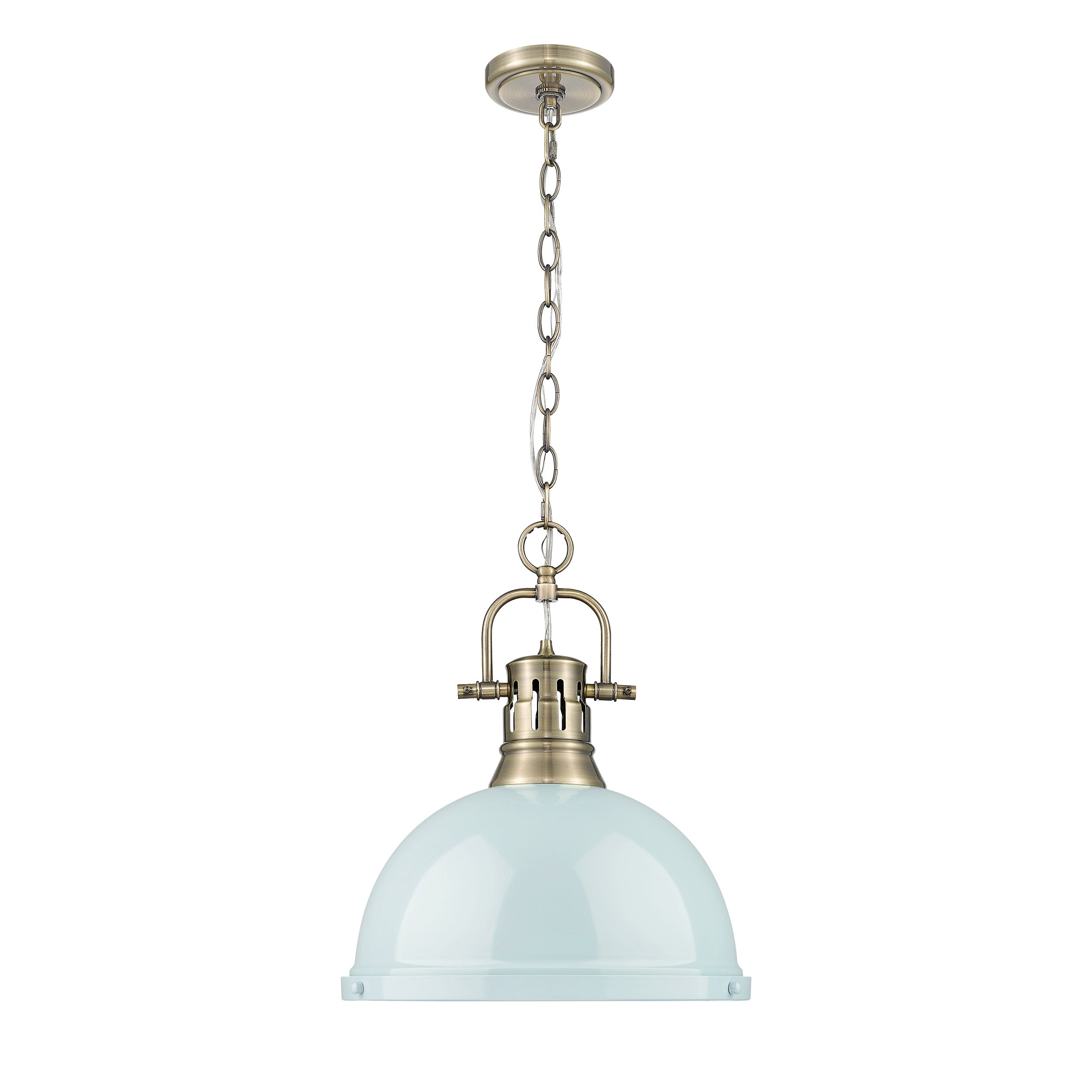 Duncan 1 Light Pendant with Chain in Aged Brass with a Seafoam Shade - - Golden Lighting