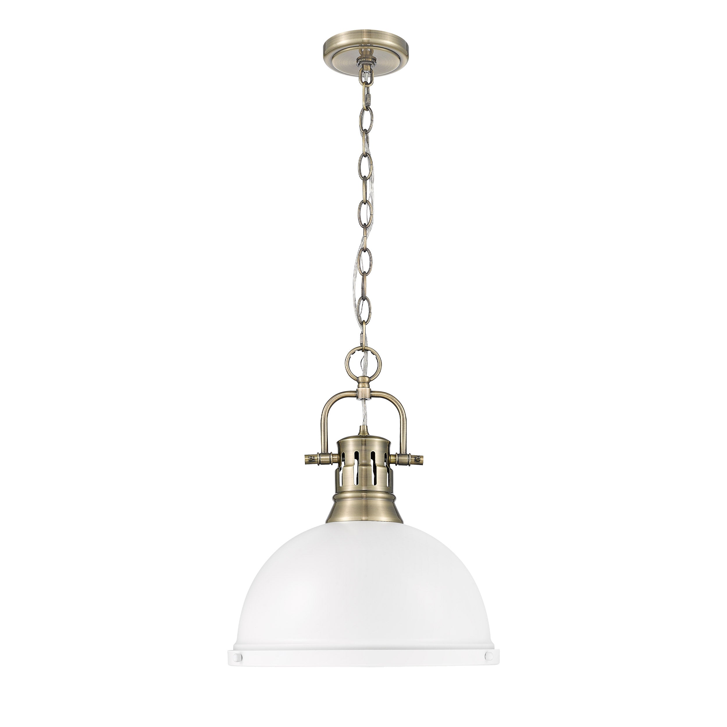 Duncan 1-Light Pendant with Chain in Aged Brass with Matte White - - Golden Lighting