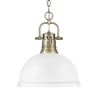 Yep by Golden Lighting Duncan 1-light 14in Chain Hung Pendant in Aged Brass and Matte White shade - Default Title - Golden Lighting