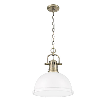 Duncan 1-Light Pendant with Chain in Aged Brass with Matte White - Aged Brass / Matte White / White - Golden Lighting