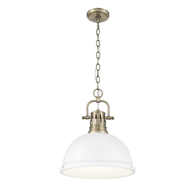 Yep by Golden Lighting Duncan 1-light 14in Chain Hung Pendant in Aged Brass and Matte White shade - - Golden Lighting