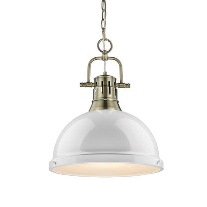 Yep by Golden Lighting Duncan 1-light 14in Chain Hung Pendant in Aged Brass and White shade - Default Title - Golden Lighting