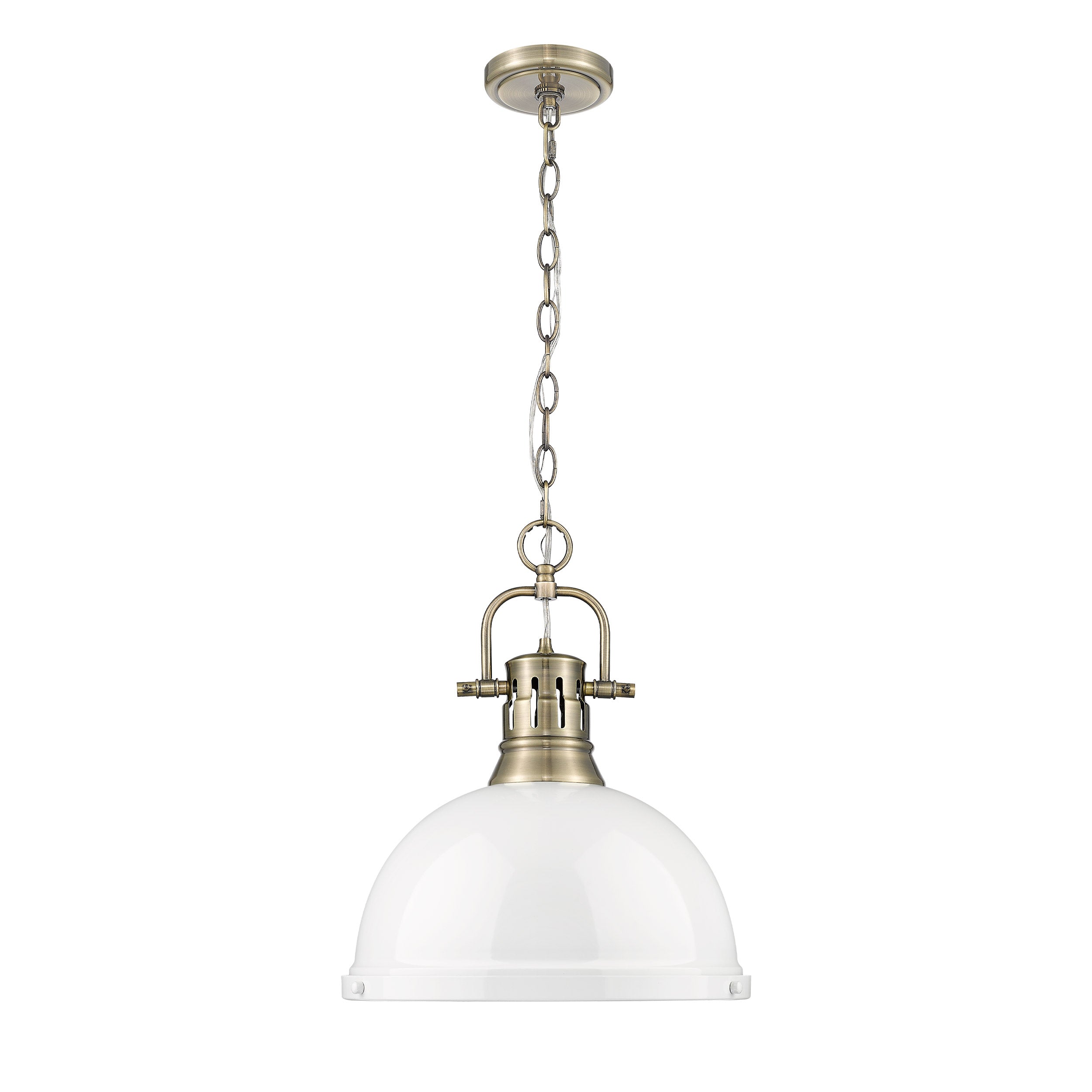 Duncan 1 Light Pendant with Chain in Aged Brass with a White Shade - - Golden Lighting