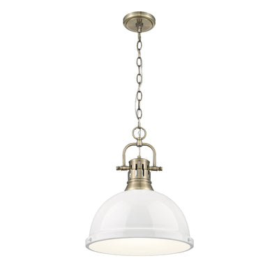Yep by Golden Lighting Duncan 1-light 14in Chain Hung Pendant in Aged Brass and White shade - - Golden Lighting