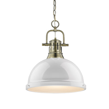 Yep by Golden Lighting Duncan 1-light 14in Chain Hung Pendant in Aged Brass and White shade