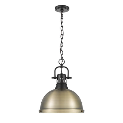 Duncan 1-Light Pendant with Chain in Matte Black with Aged Brass - - Golden Lighting