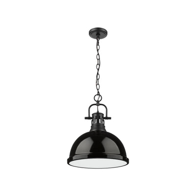 Yep by Golden Lighting Duncan 1-light 14in Chain Hung Pendant in Matte Black and Black shade - - Golden Lighting