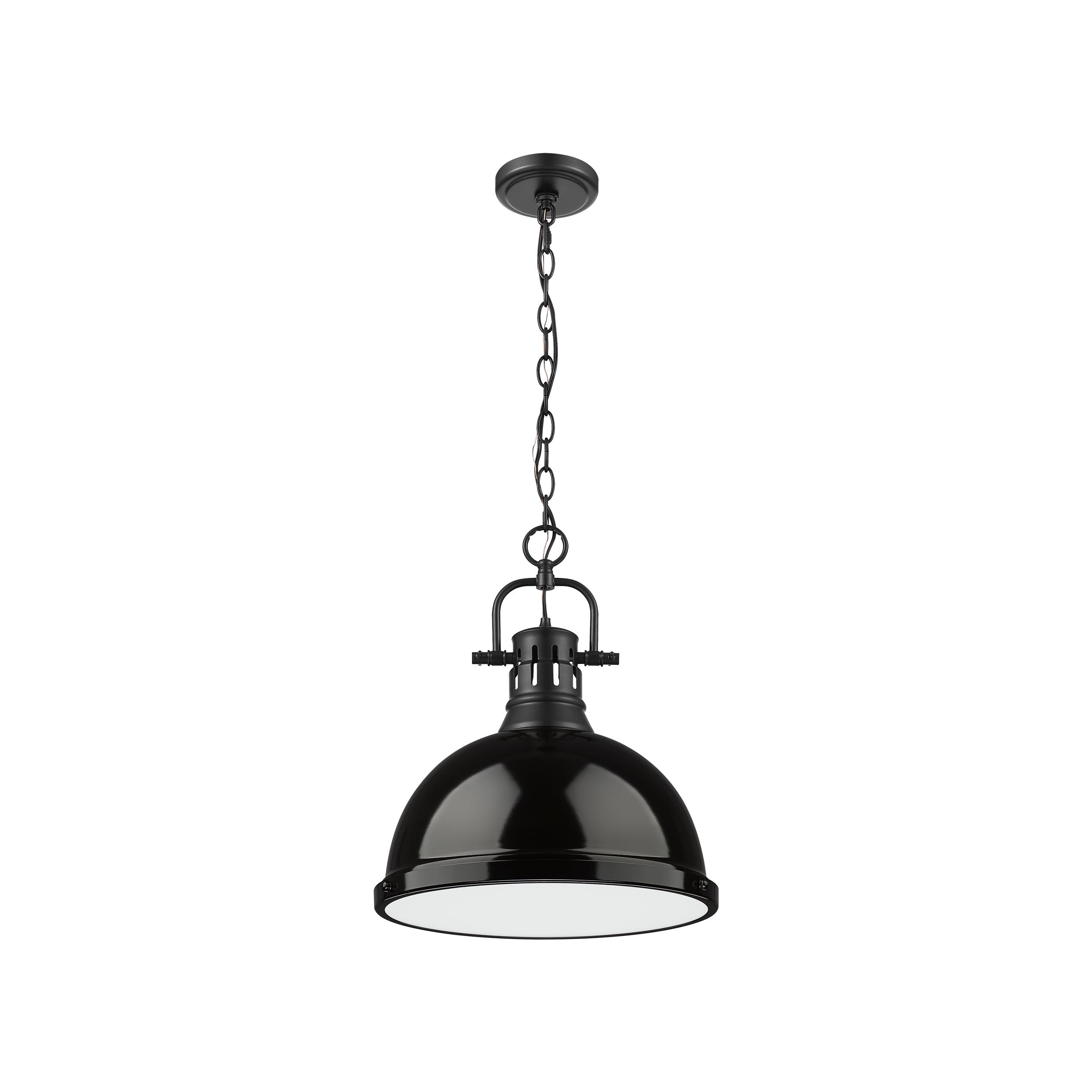 Duncan 1 Light Pendant with Chain in Black with a Black Shade - Matte Black / Black / Black - Golden Lighting