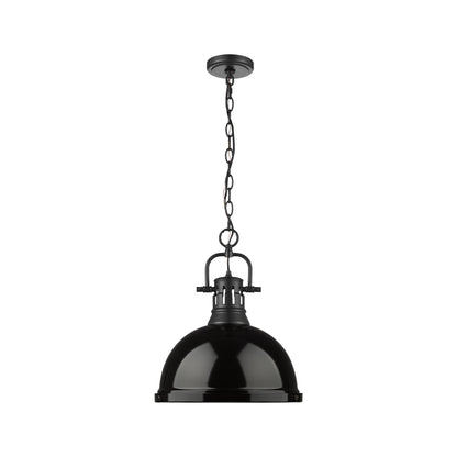 Duncan 1 Light Pendant with Chain in Black with a Black Shade - - Golden Lighting