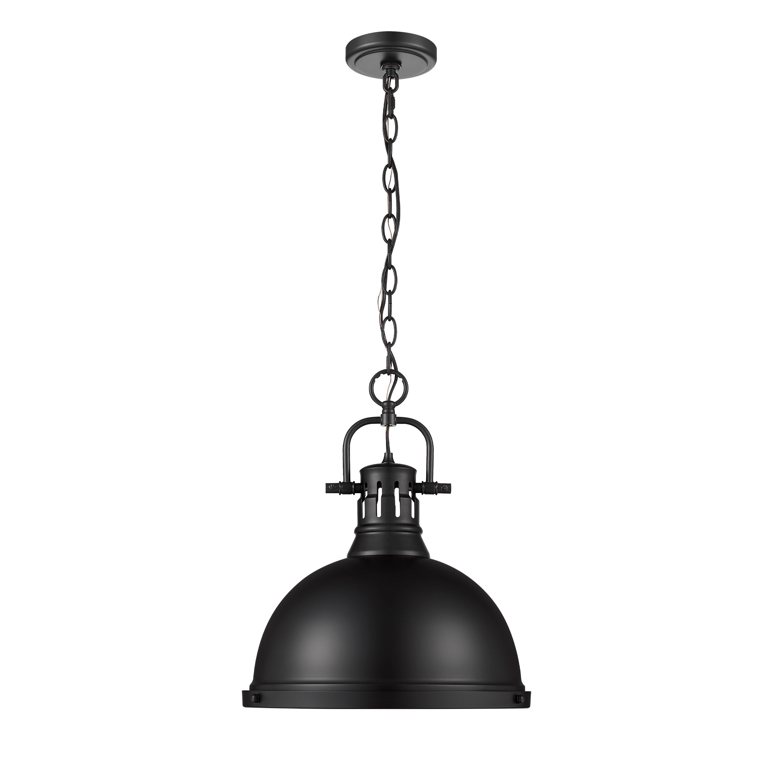 Duncan 1 Light Pendant with Chain in Matte Black with a Matte Black Shade - - Golden Lighting