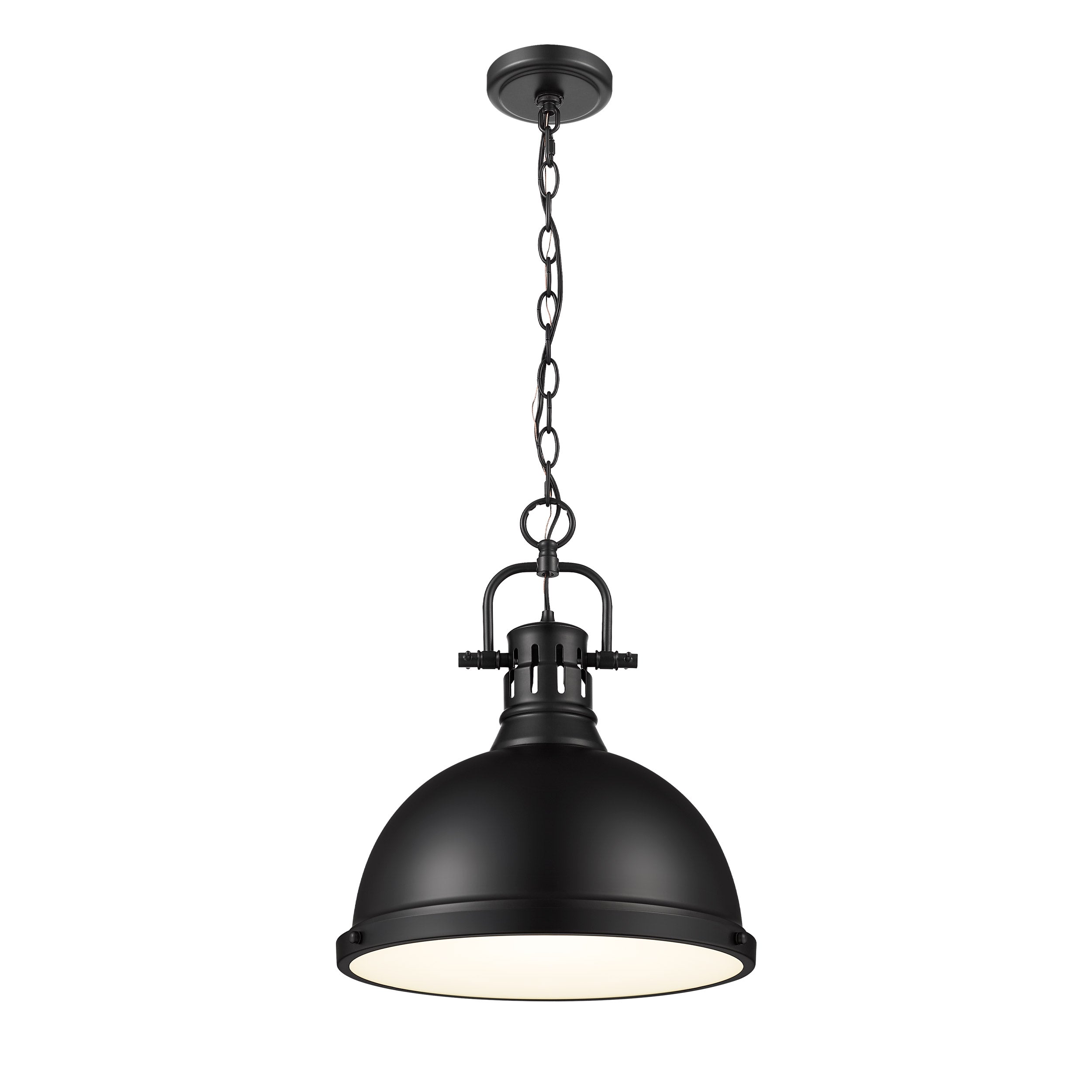 Duncan 1 Light Pendant with Chain in Matte Black with a Matte Black Shade - Matte Black / Matte Black / Black - Golden Lighting