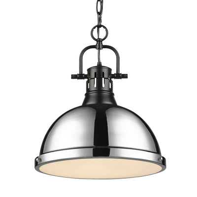Yep by Golden Lighting Duncan 1-light 14in Chain Hung Pendant in Matte Black and Chrome shade - Default Title - Golden Lighting
