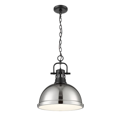 Yep by Golden Lighting Duncan 1-light 14in Chain Hung Pendant in Matte Black and Chrome shade - - Golden Lighting