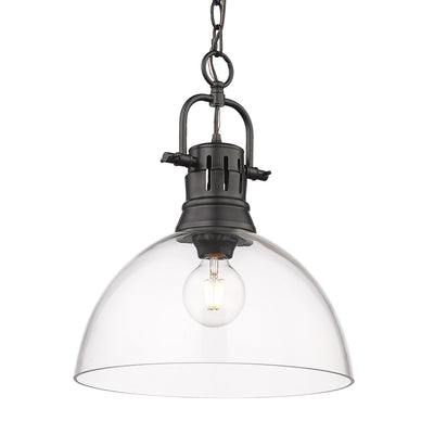 Yep by Golden Lighting Duncan 1-light 14in chain hung Pendant in Matte Black and Clear Glass - Default Title - Golden Lighting