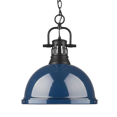 Yep by Golden Lighting Duncan 1-light 14in Chain Hung Pendant in Matte Black and Navy Blue shade - Default Title - Golden Lighting
